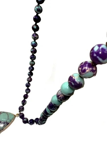 New Purple Teal Colored Stone & Glass Beaded Pendant Necklace - Picture 7 of 15